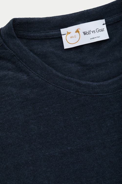 Wolf Vs. Goat (wvg) Short Sleeve Linen Crew Neck Tee In Blue