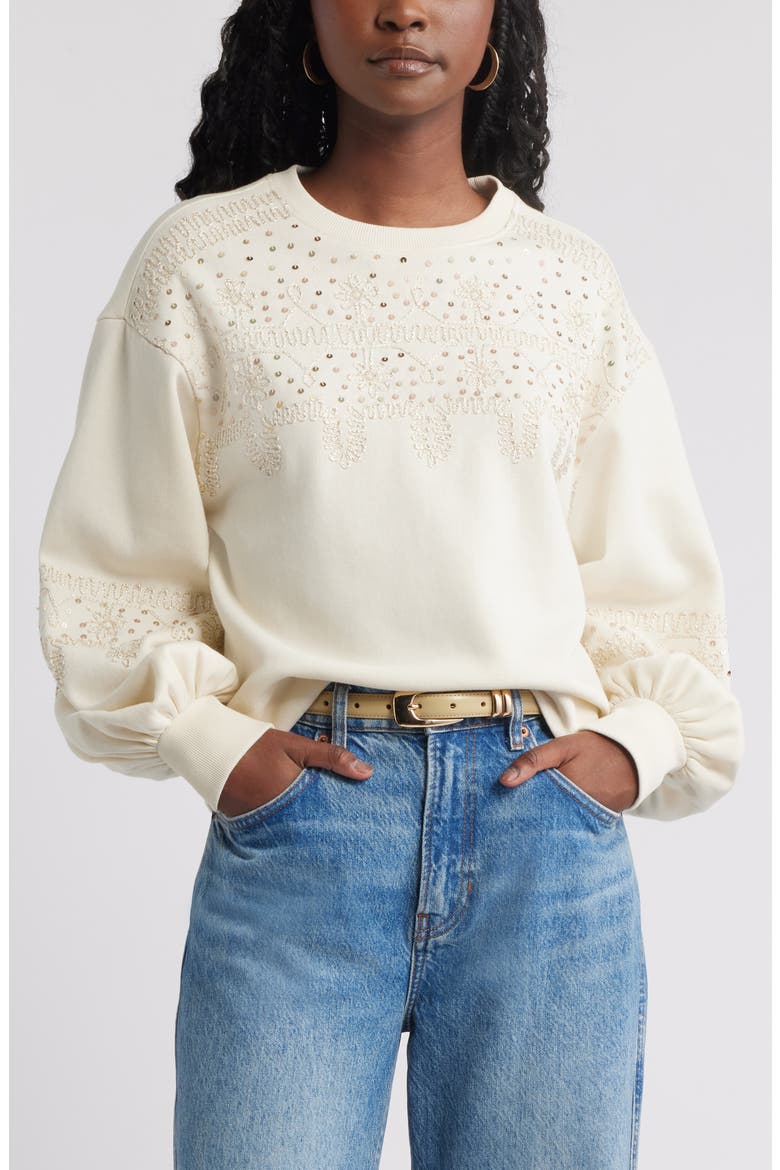 Sequin Embroidered Sweatshirt, Main, color, IVORY DOVE