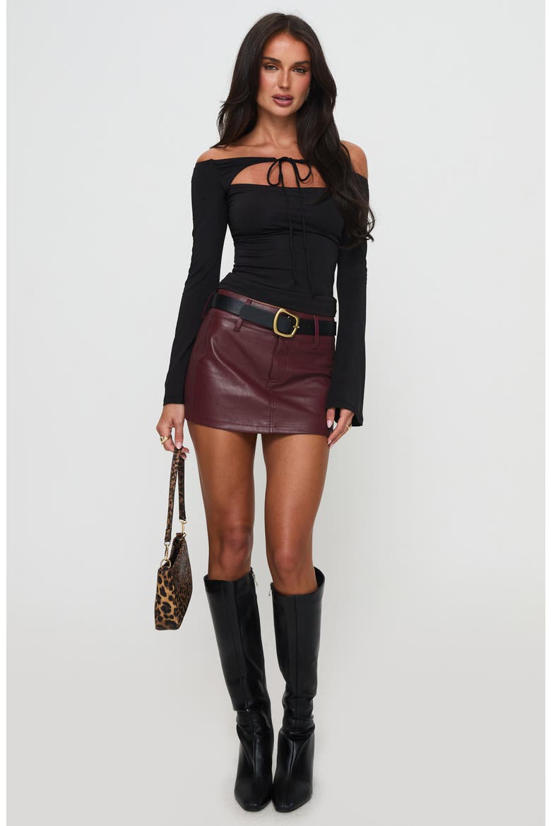 Magee Faux Leather Miniskirt, Alternate, color, BURGUNDY