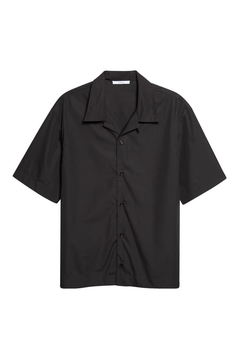 Short Sleeve Cotton Poplin Graphic Bowling Shirt, Main, color, BLACK