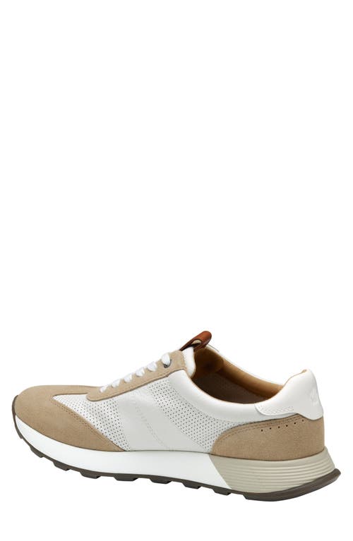 Johnston & Murphy Kinnon T-toe Sneaker In Sand Suede/white Full Grain