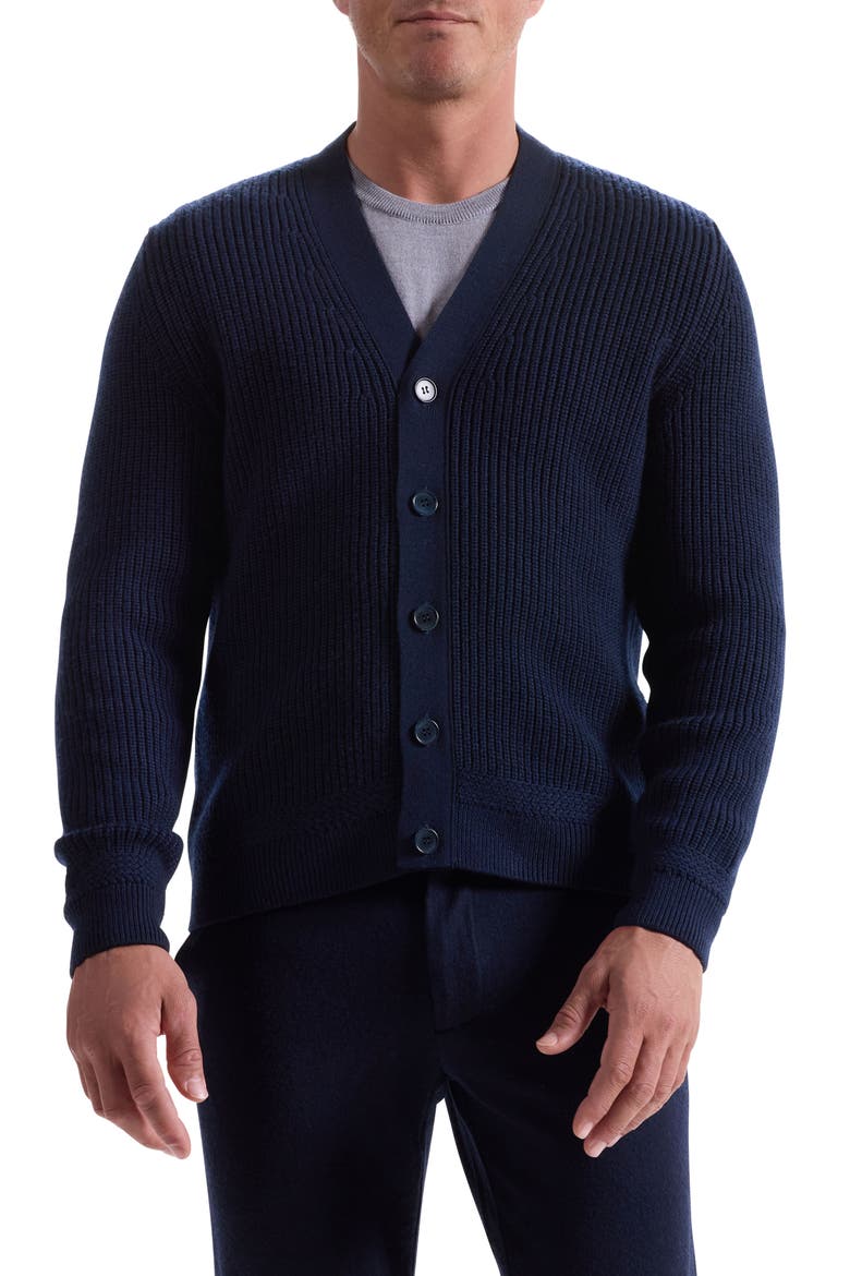 Rib Merino Wool Cardigan, Main, color, NAVY
