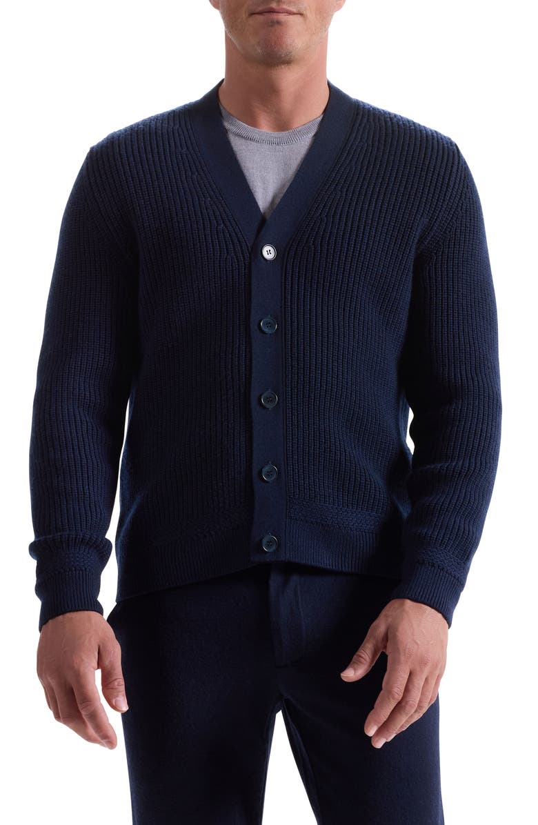Bugatchi Rib Merino Wool Cardigan, Main, color, Navy