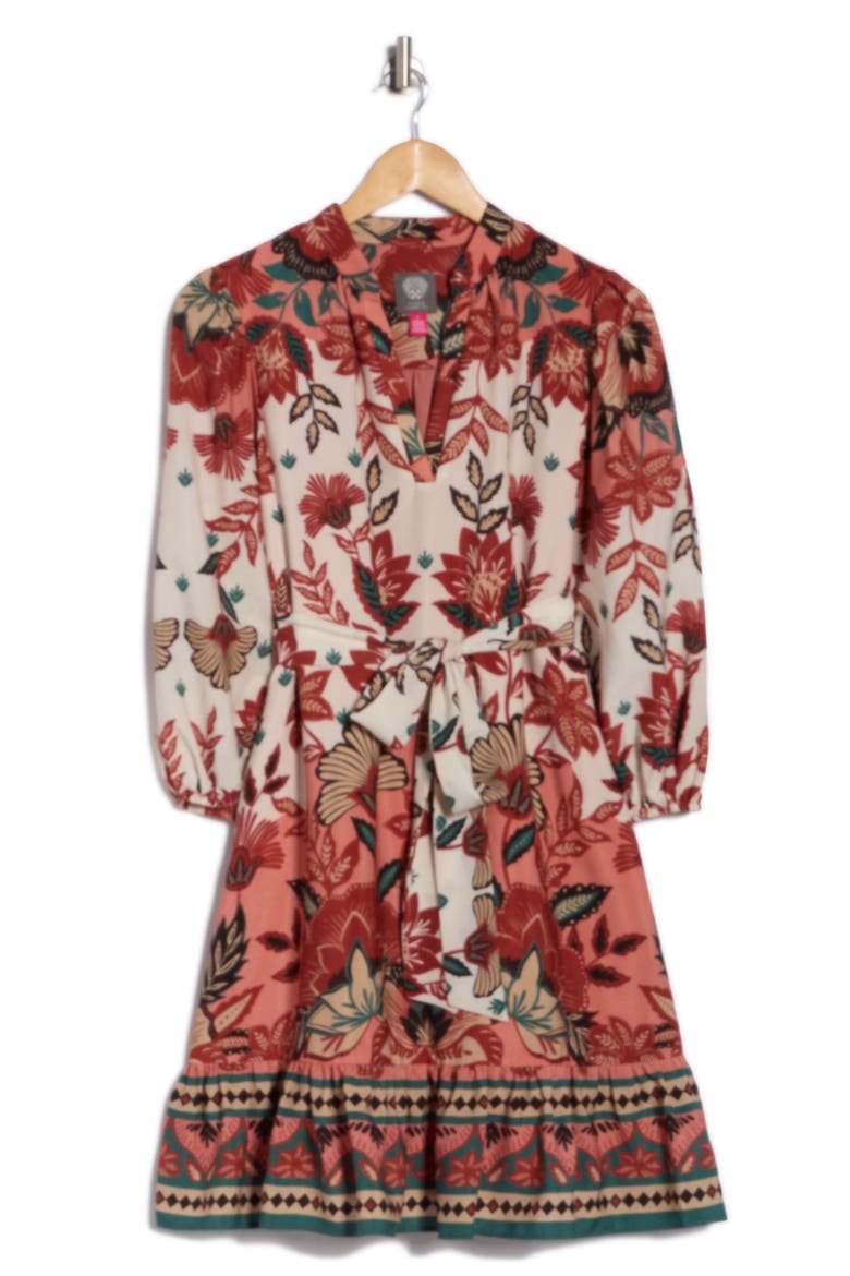Floral Balloon Sleeve Shift Dress, Alternate, color, CORAL