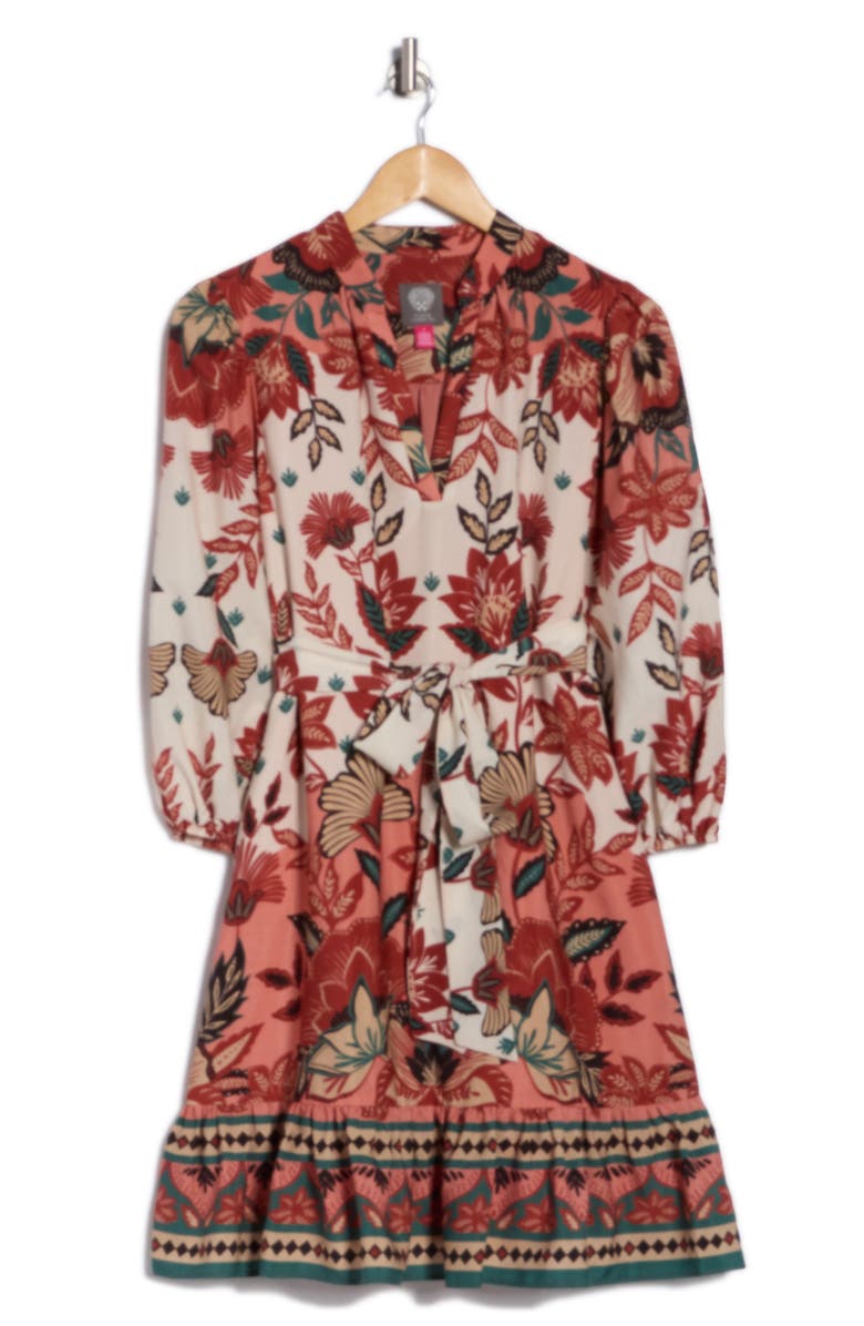 Vince Camuto Floral Balloon Sleeve Shift Dress, Alternate, color, Coral