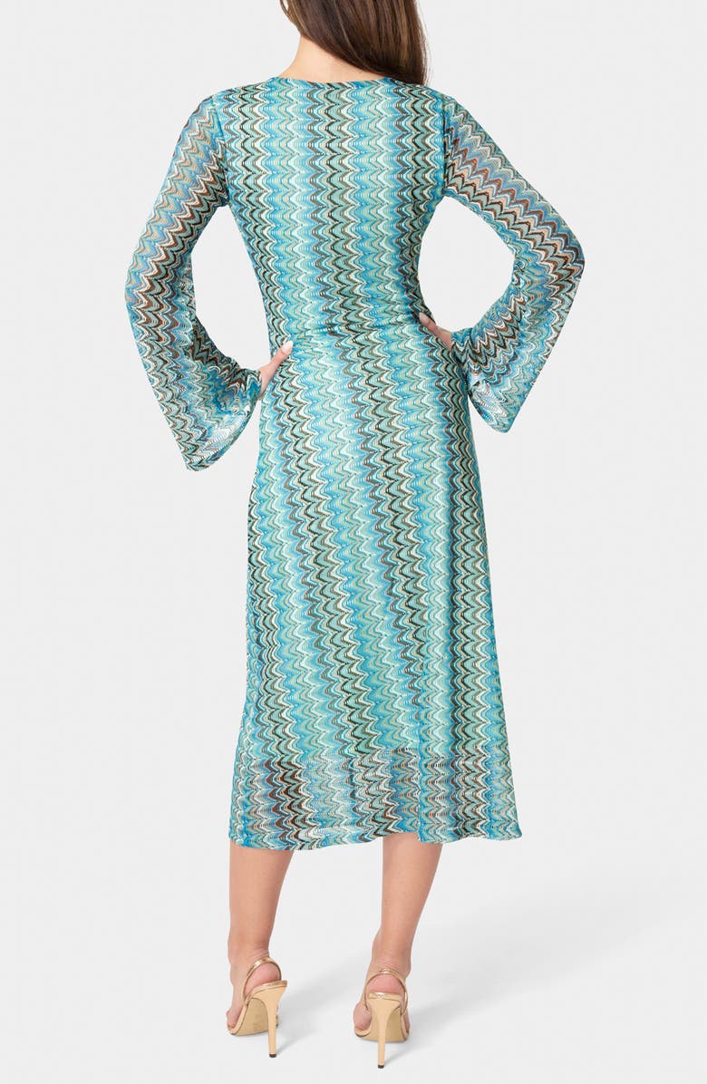 bebe Stripe Print Long Sleeve Midi Dress, Alternate, color, Blue Multi