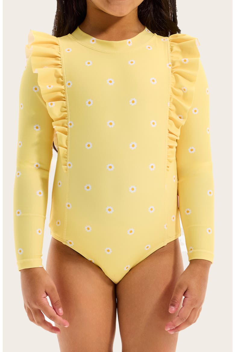 Kids' Daisy Chain One-Piece Rashguard Swimsuit, Alternate, color, DAISY CHAIN YELLOW