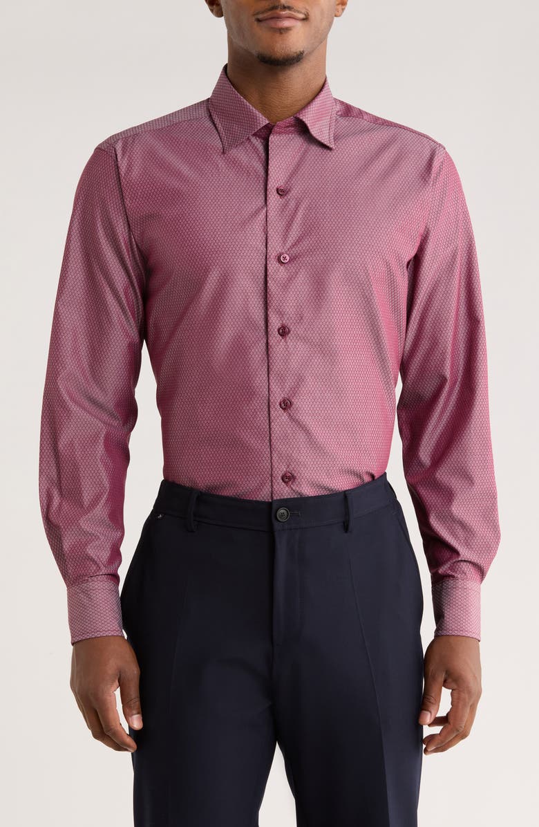 David Donahue Dobyy Dot Print Sport Shirt, Main, color, Burgundy