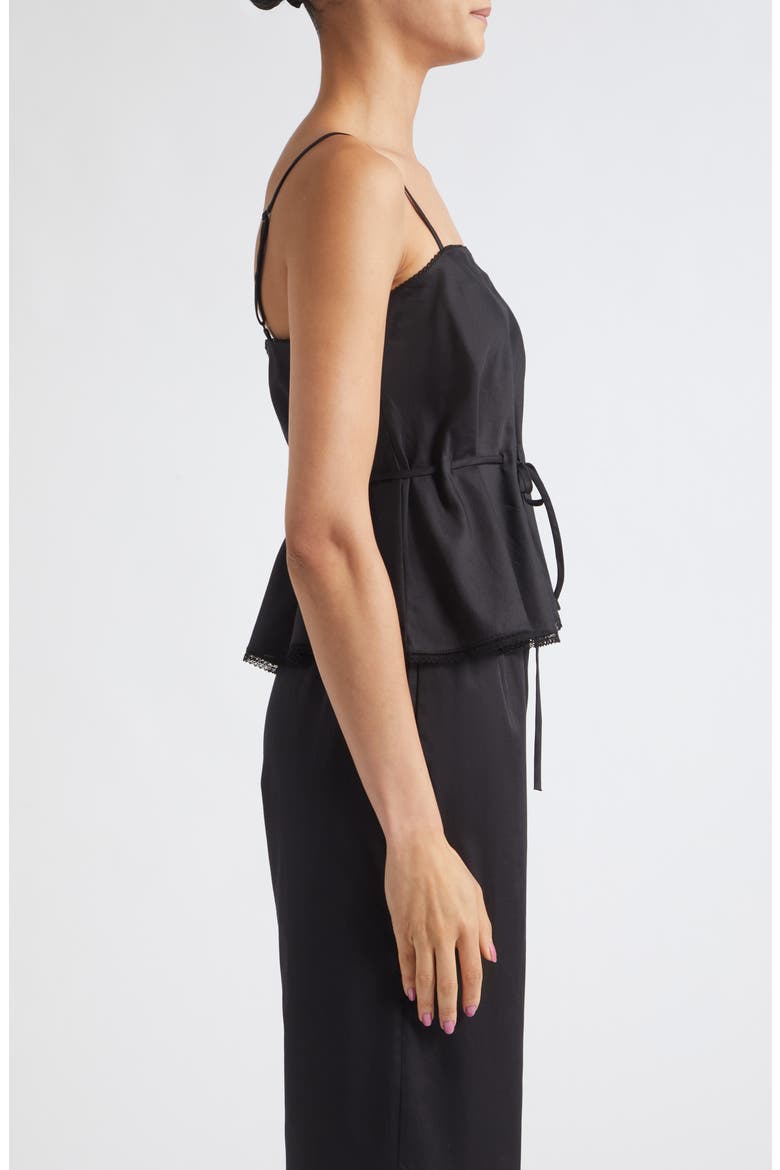 Yoko Lace Trim Tie Waist Tank Top, Alternate, color, BLACK