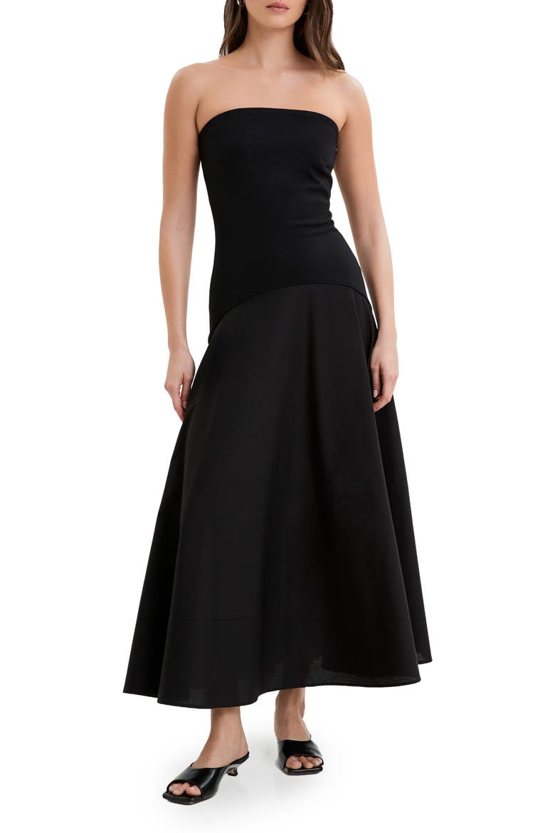 Aurora Strapless Drop Waist Dress, Main, color, BLACK