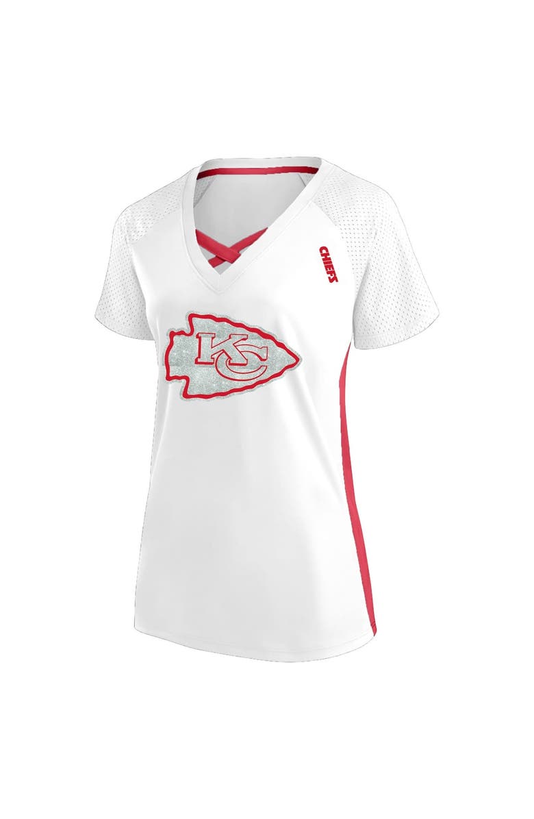 FANATICS Women's Fanatics  White Kansas City Chiefs Plus Size Glitter Lace-Up V- Neck T-Shirt, Alternate, color, White