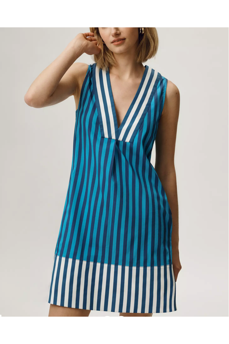 Mar Poplin Mini Dress, Alternate, color, Tonal Blue Combo