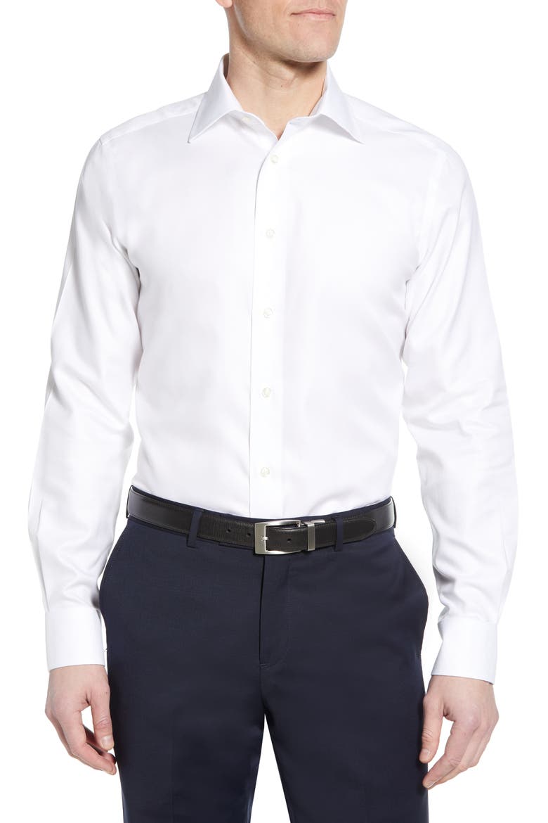 Luxury Non-Iron Trim Fit Solid Dress Shirt, Main, color, WHITE