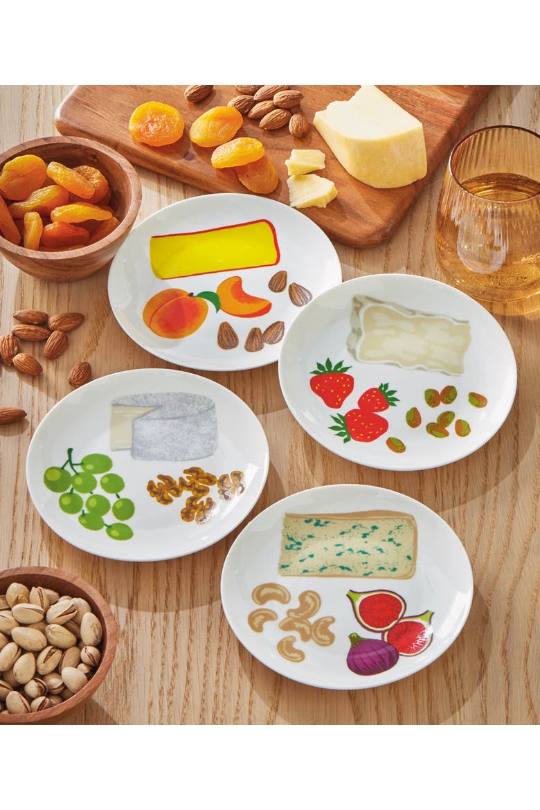 Fromage Appetizer Plates Set of 4 Multi Bone China 6x6 in, Alternate, color, White