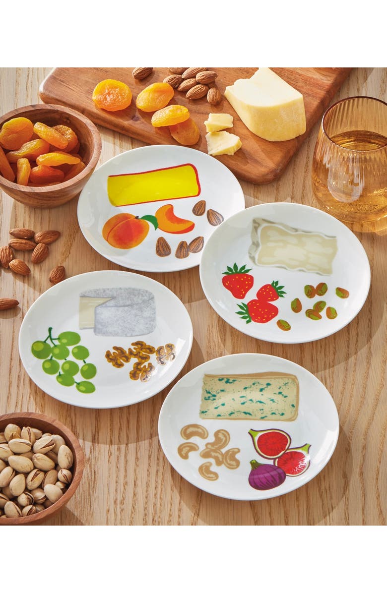 tag Fromage Appetizer Plates Set of 4 Multi Bone China 6x6 in, Alternate, color, Multicolored