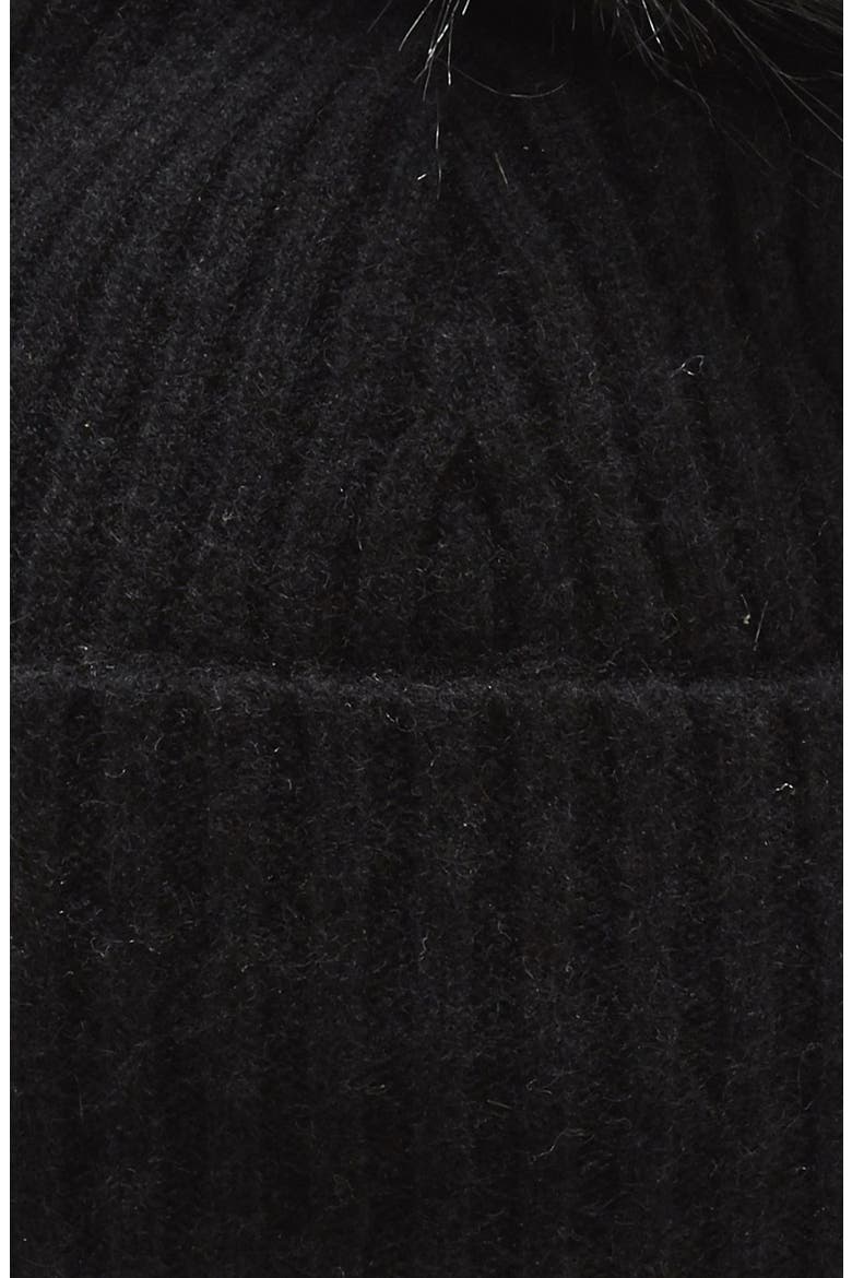 Faux Fur Pom Cashmere Blend Beanie, Alternate, color, BLACK