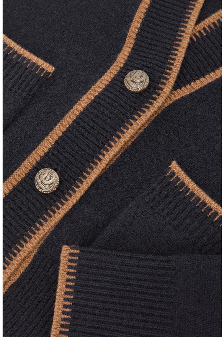 Louisa Tipped Wool & Cashmere Cardigan, Alternate, color, NAVY/ CAMEL
