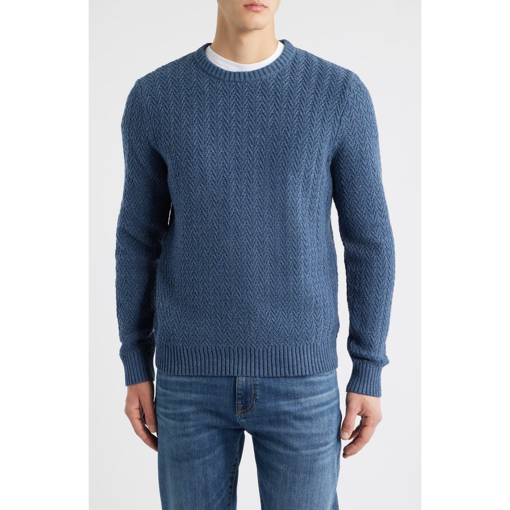 James Campbell Ayr Herringbone Stitch Cotton & Wool Blend Sweater In Blue