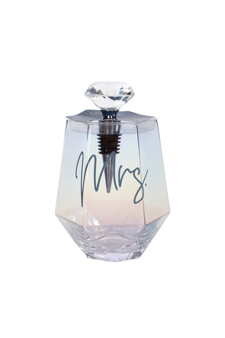 Mrs. Wine Glass w/ Stopper Set of 2 Glass Clear 18 oz, Main, color, Clear