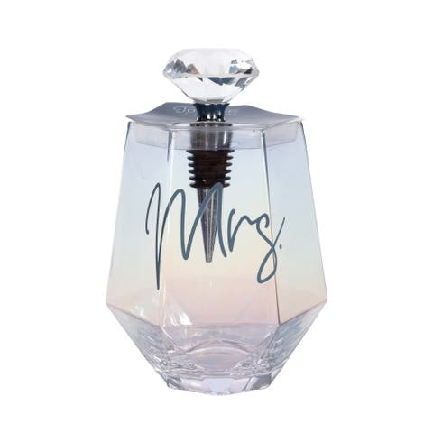 Mrs. Wine Glass w/ Stopper Set of 2 Glass Clear 18 oz