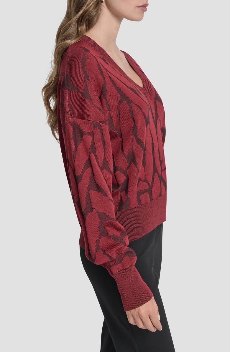 DKNY Jacquard V-Neck Sweater, Alternate, color, Merlot