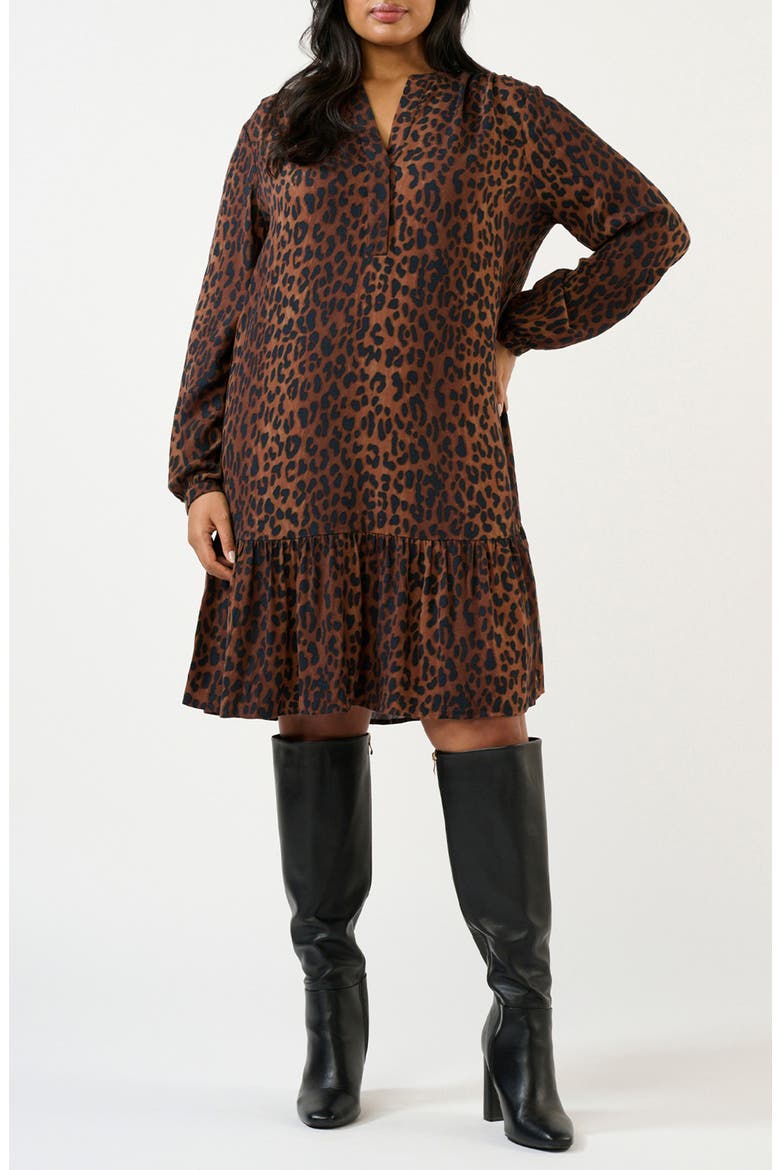 Leona Leopard Print Long Sleeve Dress, Main, color, CHOC/ NAVY