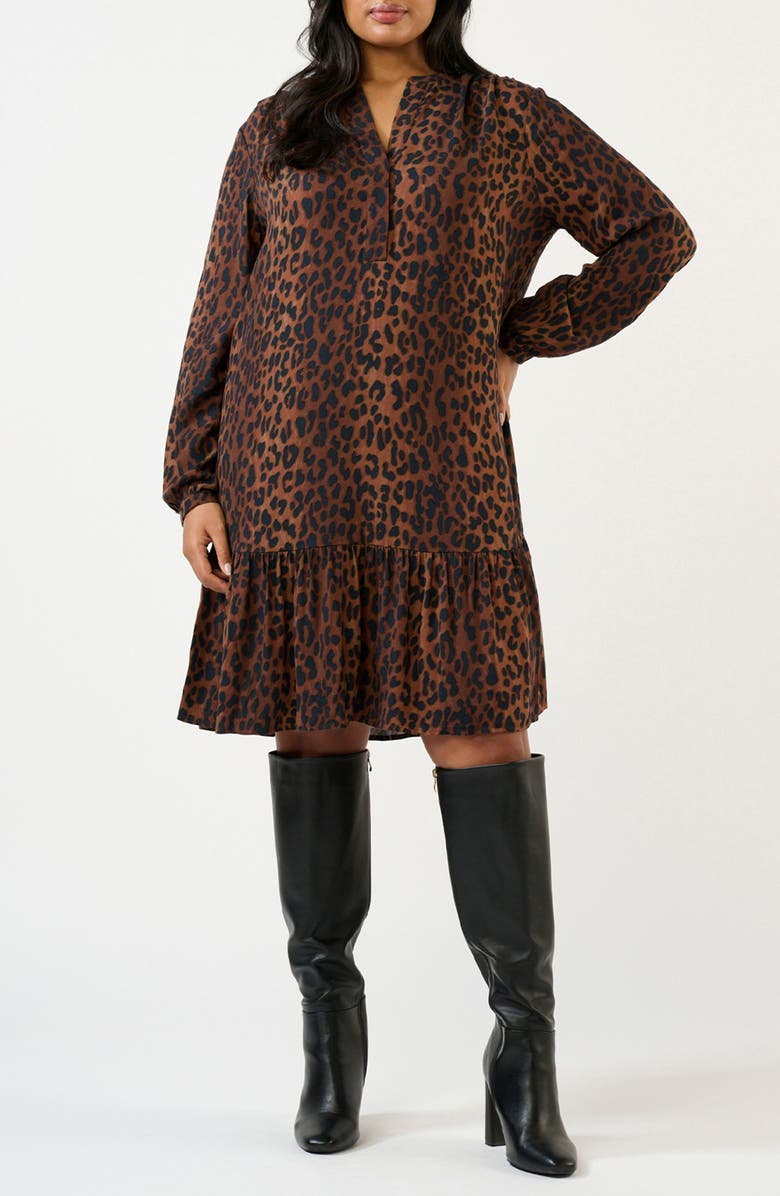 Estelle Leona Leopard Print Long Sleeve Dress, Main, color, Choc/ Navy