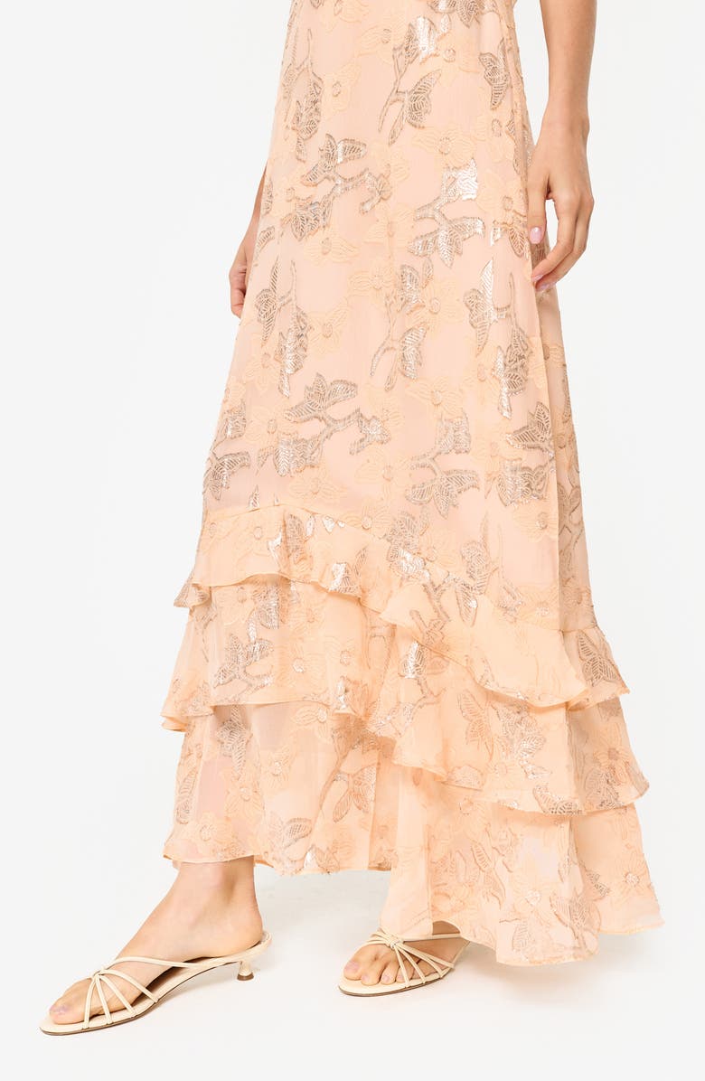 CAMI NYC Esmerelda Metallic Floral Ruffle Detail Silk Blend Dress, Alternate, color, 