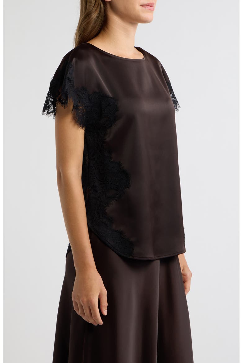 Lace Trim Satin Top, Alternate, color, DEEP MAHOGANY / BLACK