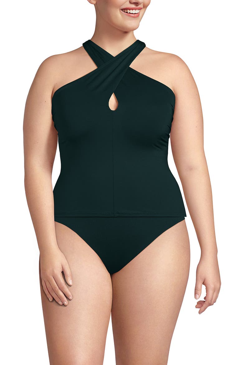 Plus Size Criss Cross Halter Tankini Top, Main, color, Deep Balsam