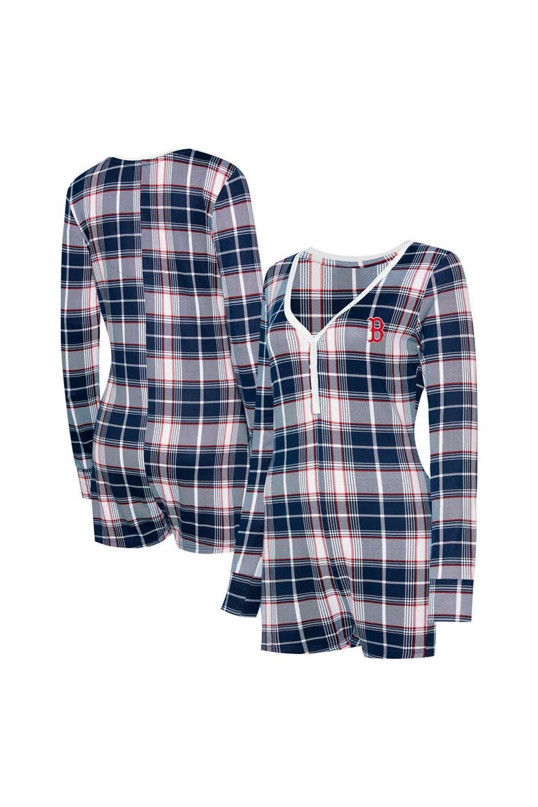 Women's Concepts Sport Navy Boston Red Sox Ashford Plaid V-Neck Knit Romper, Main, color, Navy