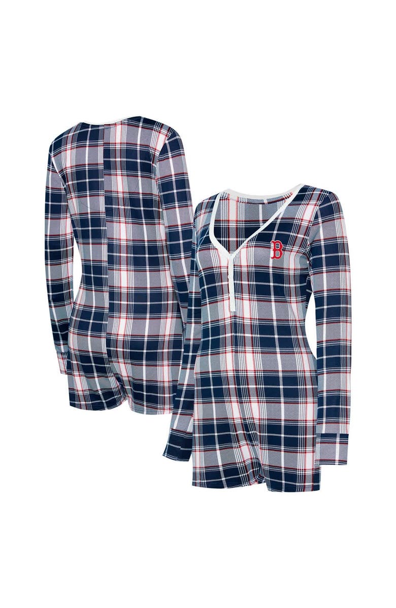 CONCEPTS SPORT Women's Concepts Sport Navy Boston Red Sox Ashford Plaid V-Neck Knit Romper, Main, color, Navy