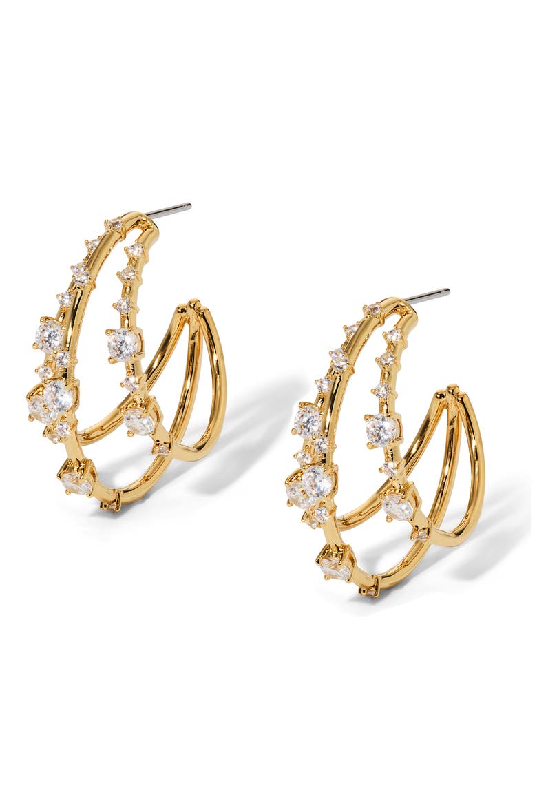 Everleigh Cubic Zirconia Three Hoop Earrings, Main, color, GOLD