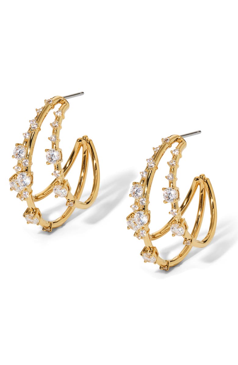 Nadri Everleigh Cubic Zirconia Three Hoop Earrings, Main, color, Gold