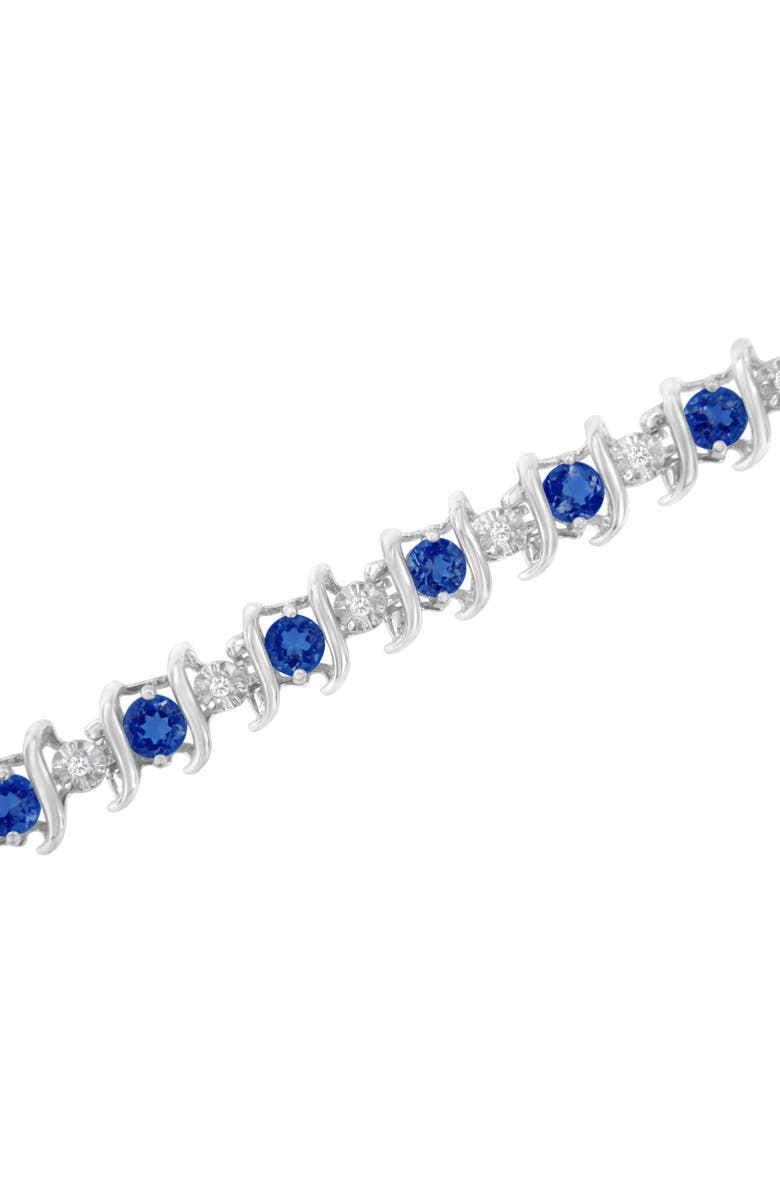 Haus of Brilliance .925 Sterling Silver Lab-Grown Birthstone and 1/6 Cttw Diamond Tennis Bracelet, Alternate, color, Blue Sapphire