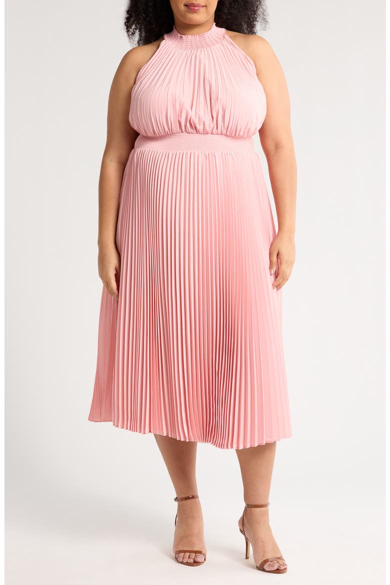 Sleeveless Pleated Satin Maxi Dress, Main, color, BLUSH