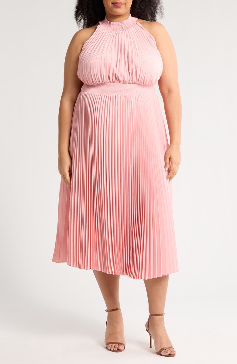 Marina Sleeveless Pleated Satin Maxi Dress, Main, color, Blush