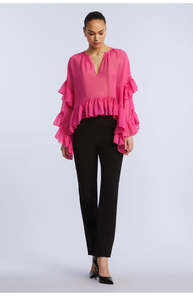 BCBGMAXAZRIA Ruffle Swing Top, Alternate, color, Fuchsia Purple