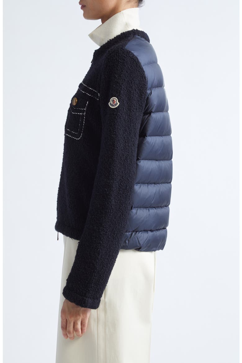 Trompe l'Oeil Bouclé Knit & Down Cardigan, Alternate, color, NAVY BLUE