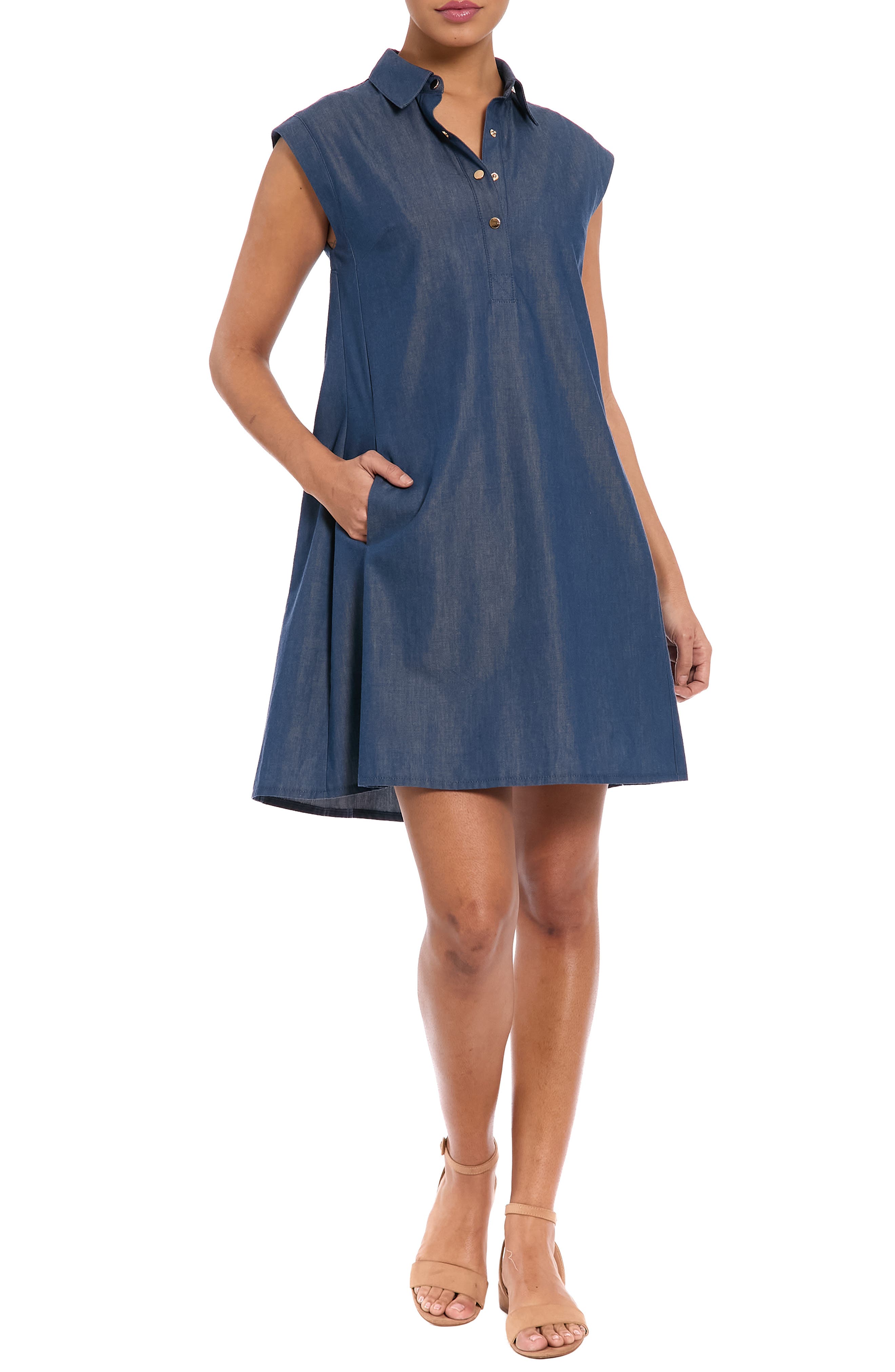 London Times Sleeveless Cotton Blend Trapeze Dress