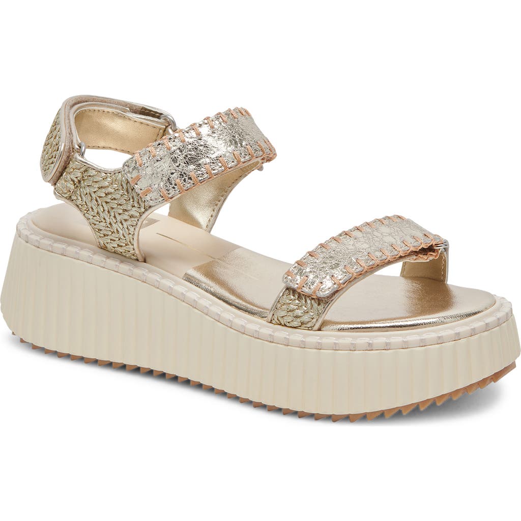 Dolce Vita Debra Platform Sandal In Platinum Distressed Leather