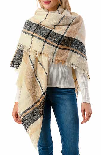 MARCUS ADLER Plaid Fringe Blanket Scarf