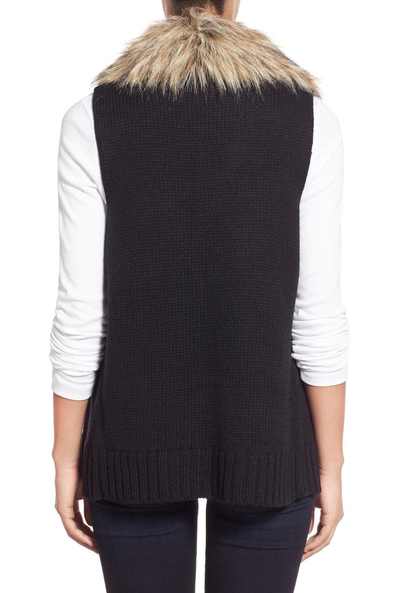 BB Dakota 'Sadi' Faux Fur Trim Knit Vest, Alternate, color, BLACK