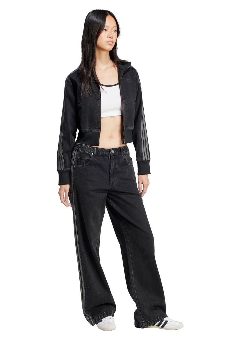Adicolor 3-Stripes Denim Track Pants, Alternate, color, TRUE BLACK DENIM