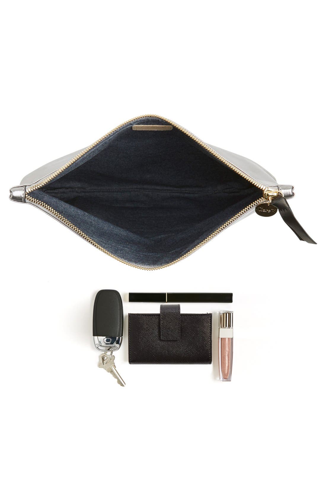 Clare V. 'Maison' Metallic Leather Foldover Clutch, Alternate, color, 