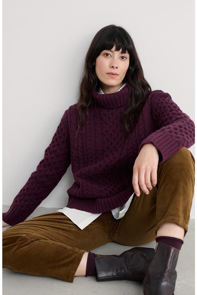 Pine Forest Cable Turtleneck Merino Wool Sweater, Alternate, color, KNIT MELANGE DARK HELLEBORE
