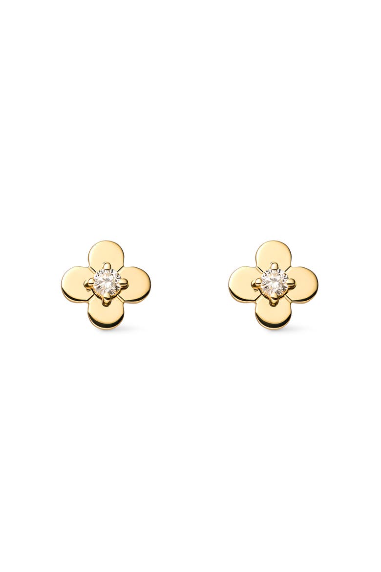 Solid Yellow Gold - Mini Flower Studs, Main, color, Diamond