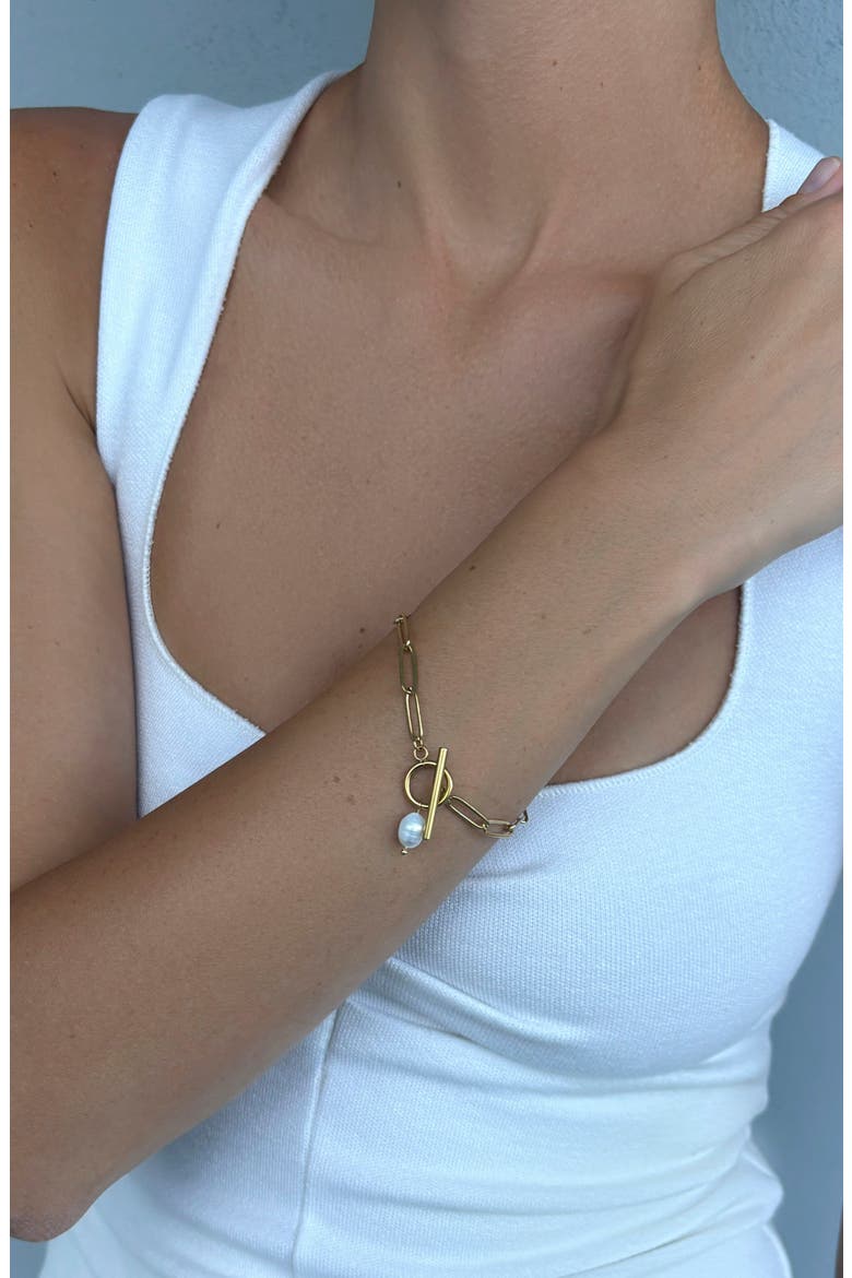 18k Gold Plate Pearl Toggle Bracelet, Alternate, color, GOLD
