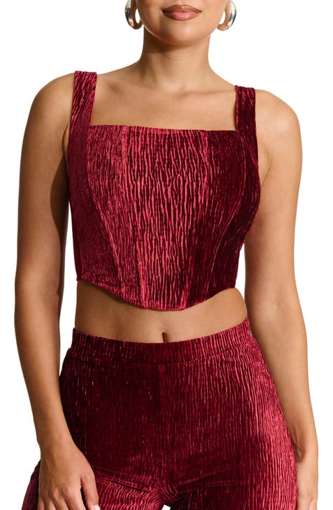 Boned Plush Velvet Crop Tank Top