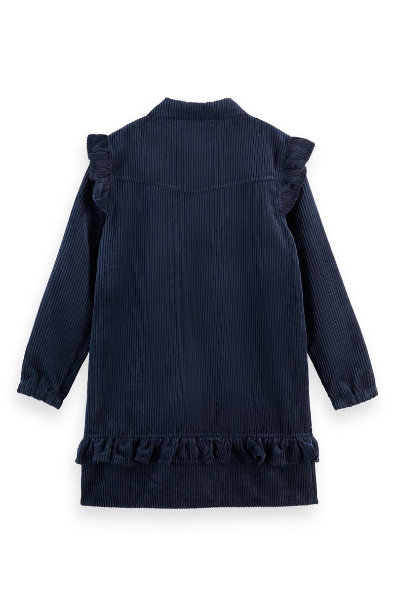 Scotch & Soda Kids' Long Sleeve Ruffled Corduroy Dress, Alternate, color, Sky Captain